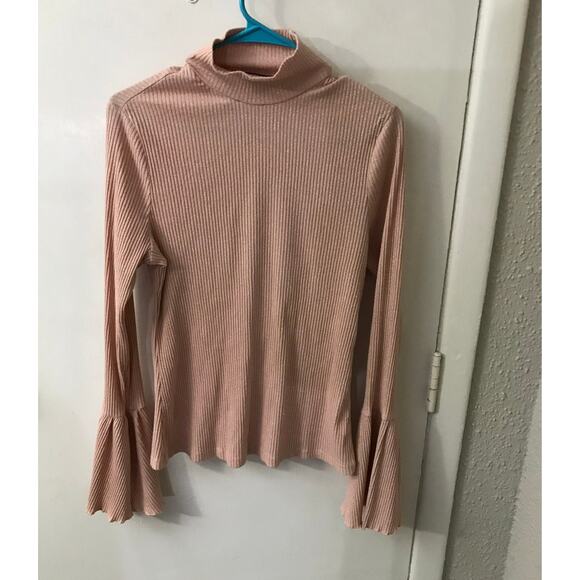 SHEIN Curve Flounce Sleeve Pink Sparkly Turtleneck Sweater 1XL Coquette Girl - Picture 1 of 8